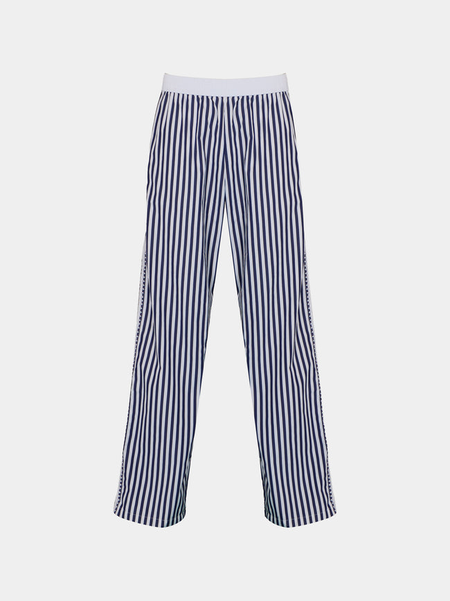 Sebline - Marocaine Hand-Embroidered Cotton Pajama Trousers | Size: M/L - Navy - ABASK - 