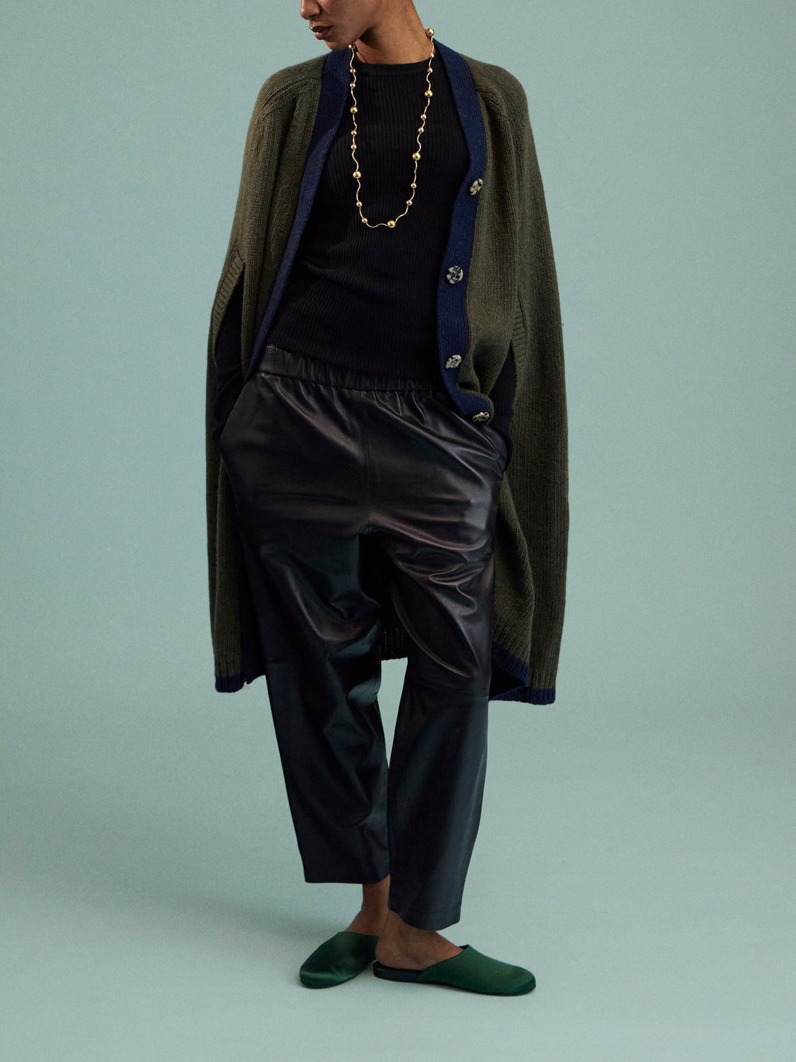 Isa Arfen - Cashmere and Lambswool Color-Block Cape | One Size - Khaki - ABASK