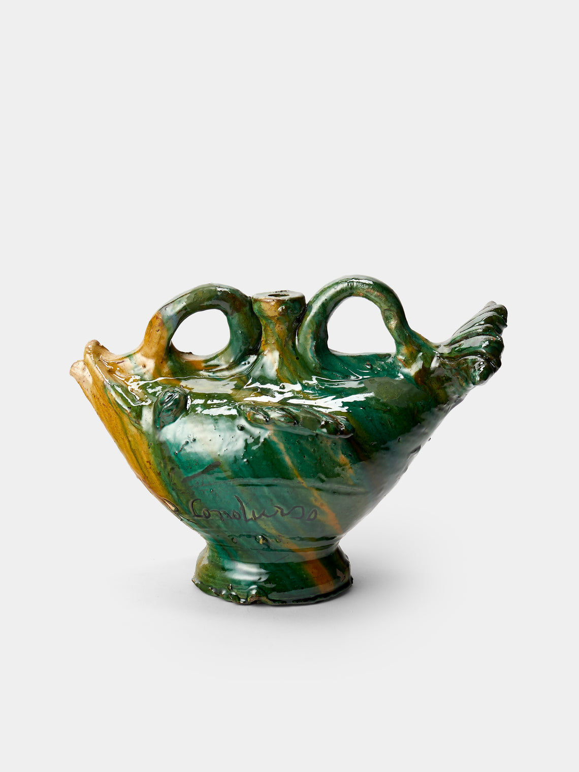 Antique and Vintage - 1990s Condurso Face Ceramic Vessel (12in/30.5cm) - Yellow - ABASK - 