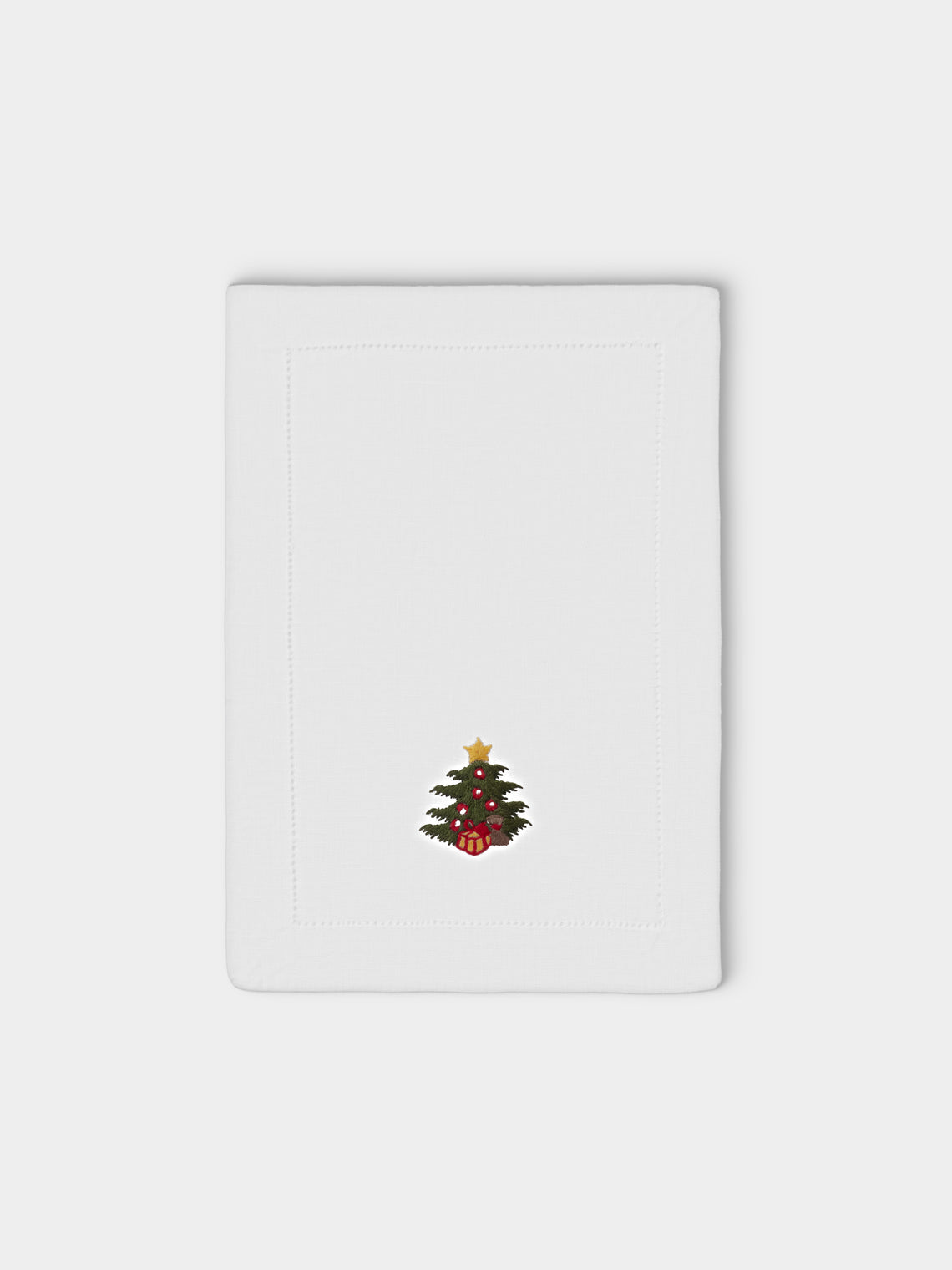 ERI Textiles - | Set of 6 | Santa Claus Hand-Embroidered Linen Cocktail Napkins - White - ABASK