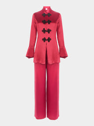 Loretta Caponi - Azalea Silk Pajama Set - Red - ABASK - 