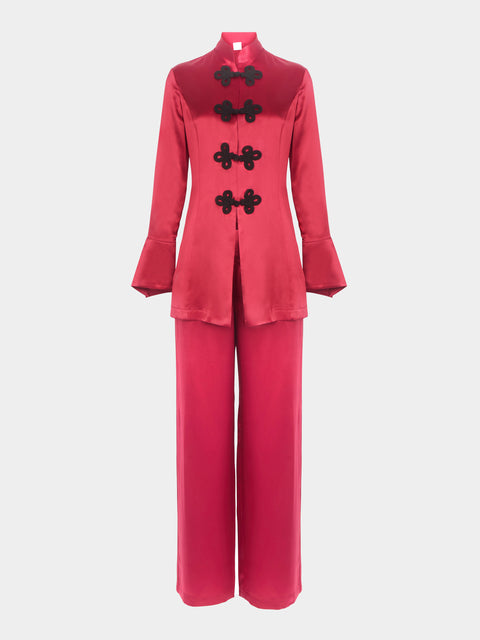 Loretta Caponi - Azalea Silk Pajama Set - Red - ABASK - 