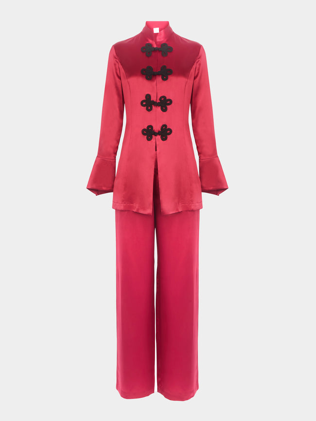 Loretta Caponi - Azalea Silk Pajama Set - Red - ABASK - 