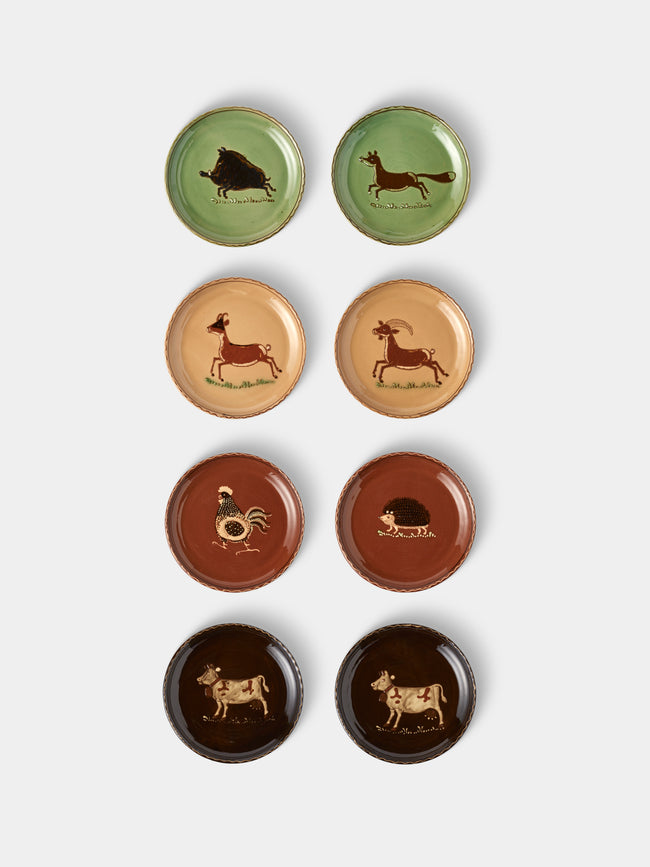 Poterie d’Évires - Animals Hand-Painted Ceramic Plates – 8in/20cm (Set of 8) - Multiple - ABASK - 