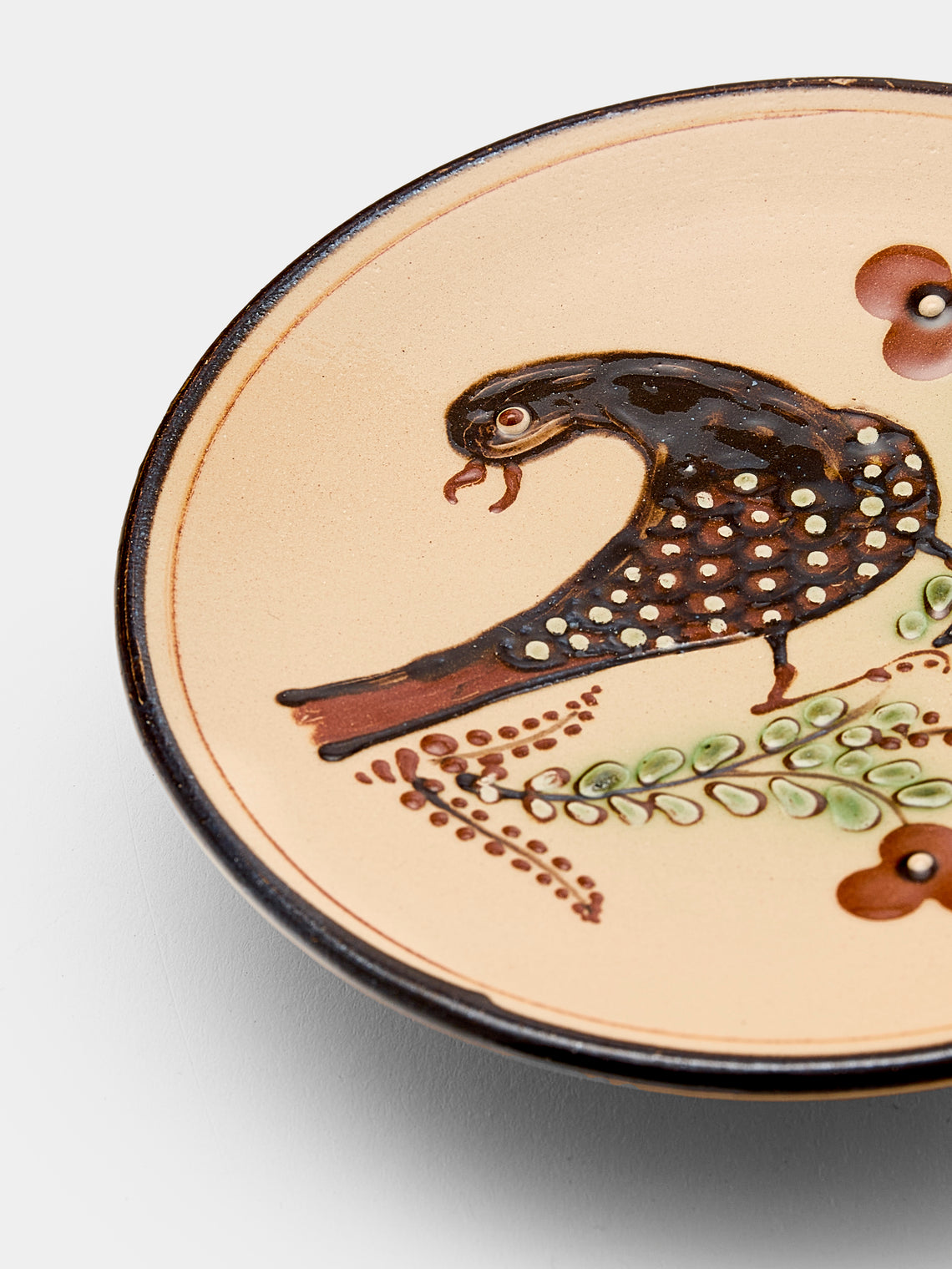 Poterie d’Évires - Flowers and Birds Hand-Painted Ceramic Small Raised Plates (Set of 6) - Cream - ABASK