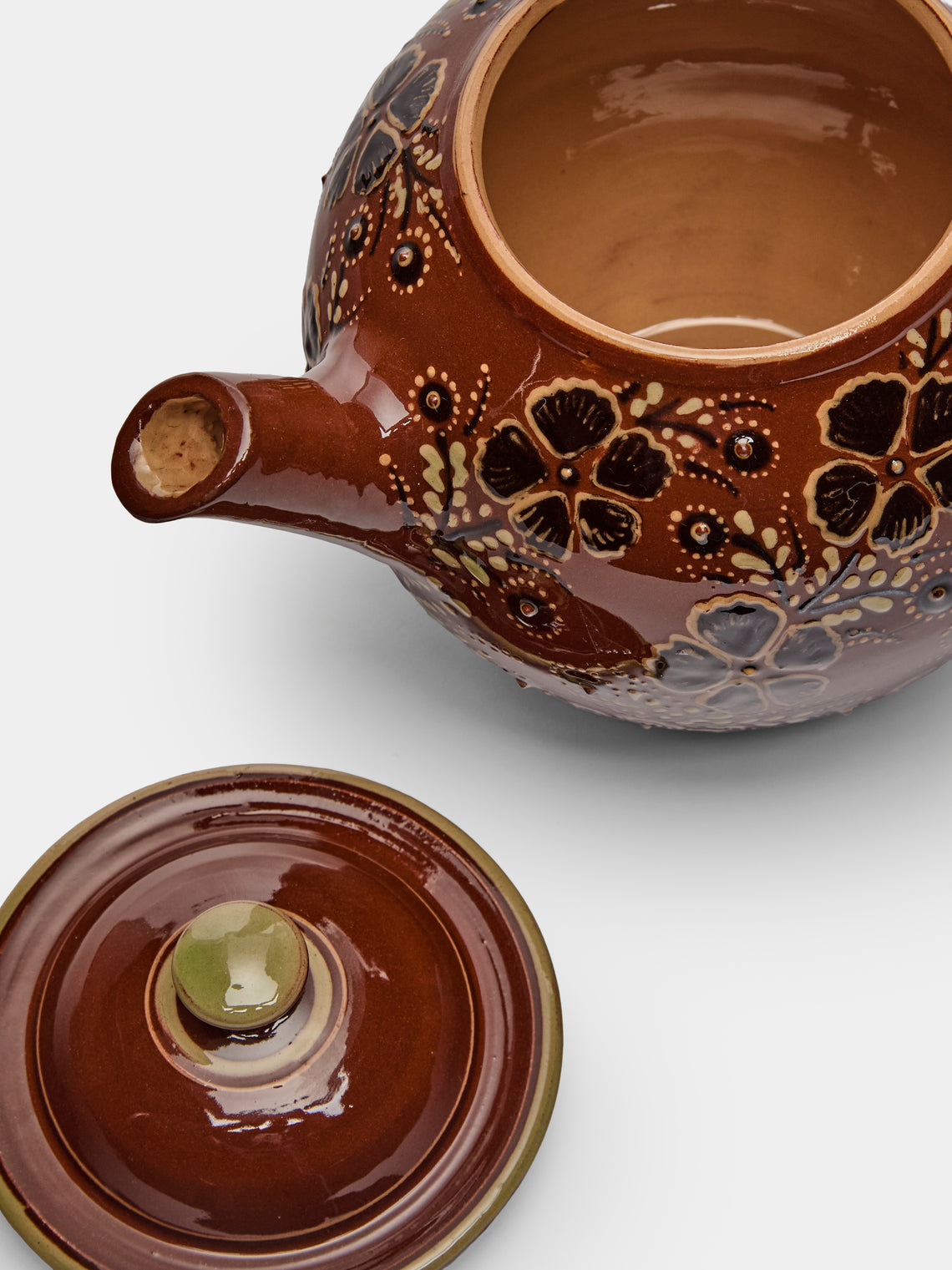Poterie d’Évires - Flowers Hand-Painted Ceramic Teapot - Light brown - ABASK
