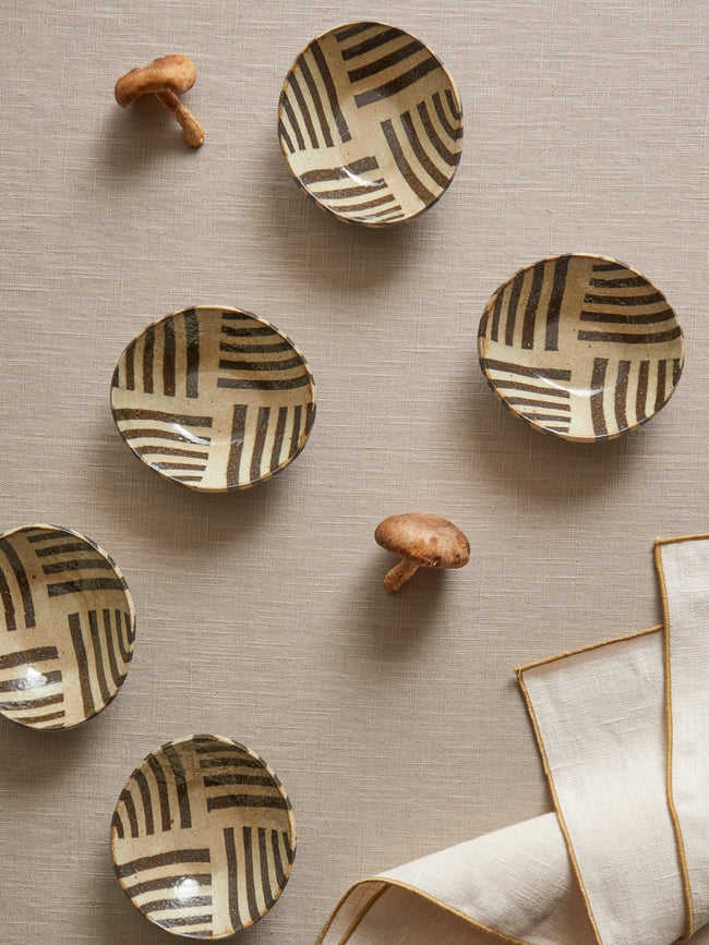 Makidani-gama - Nerikomi Ceramic Small Oval Bowls (Set of 5) - Multiple - ABASK