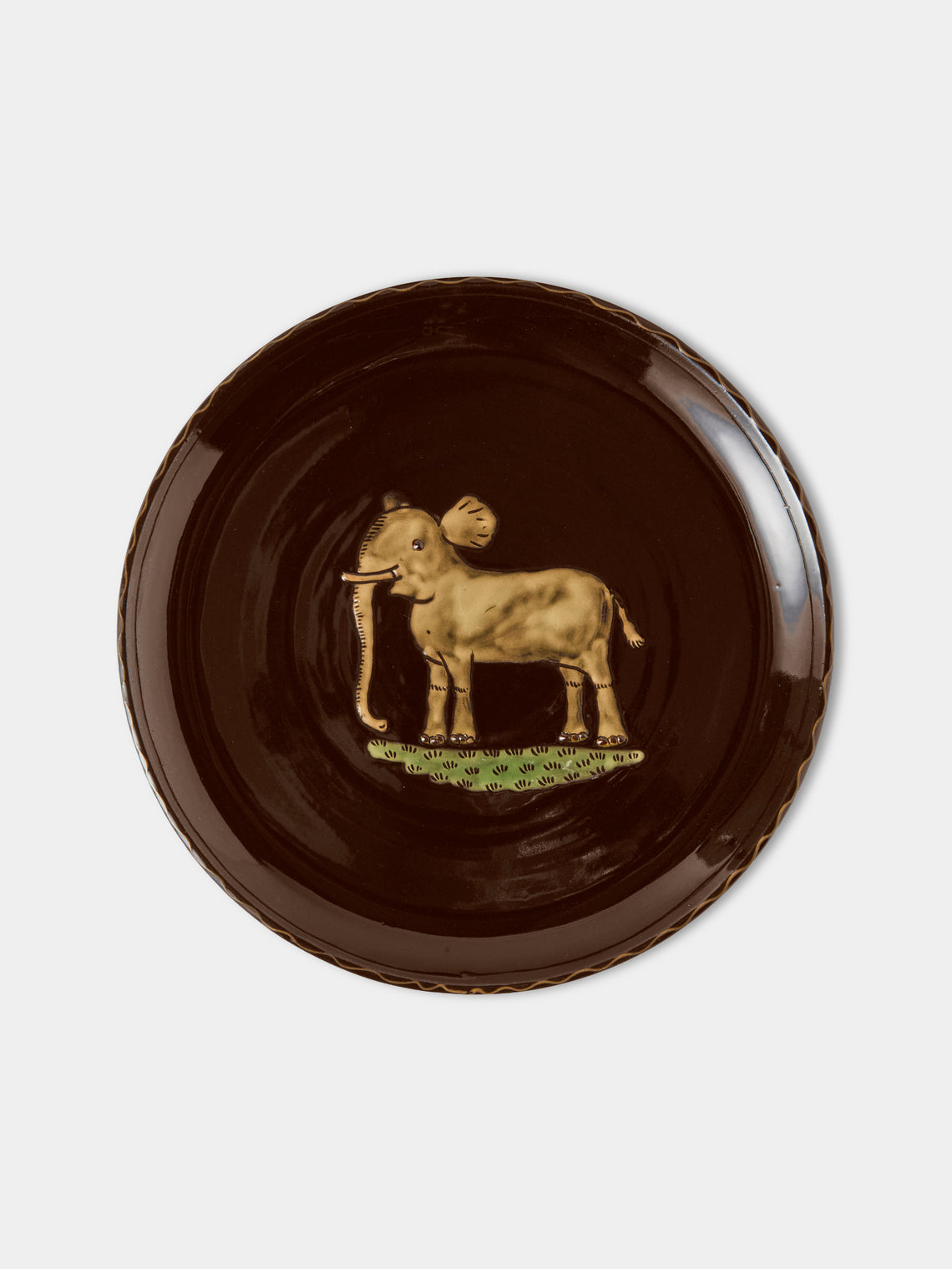 Poterie d’Évires - Animals Hand-Painted Ceramic Dinner Plates – 9.5in/24cm (Set of 4) - Dark Brown - ABASK