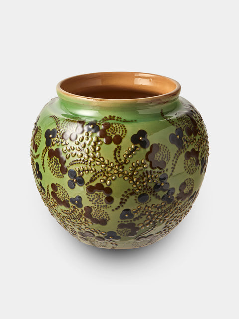 Poterie d’Évires - Flowers Hand-Painted Ceramic Vase (7in/18cm) - Green - ABASK - 