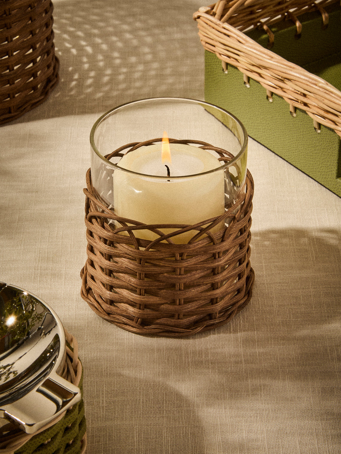 Pigment France - Wideville Rattan Candle Holder - Brown - ABASK