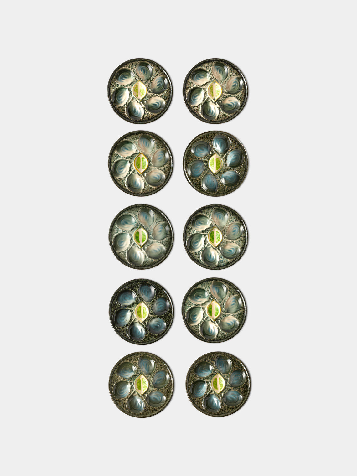 Antique and Vintage - Mid-Century Majolica Ceramic Oyster Plates (Set of 10) - Multiple - ABASK - 