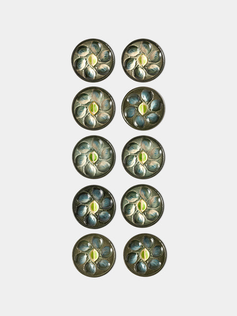 Antique and Vintage - Mid-Century Majolica Ceramic Oyster Plates (Set of 10) - Multiple - ABASK - 