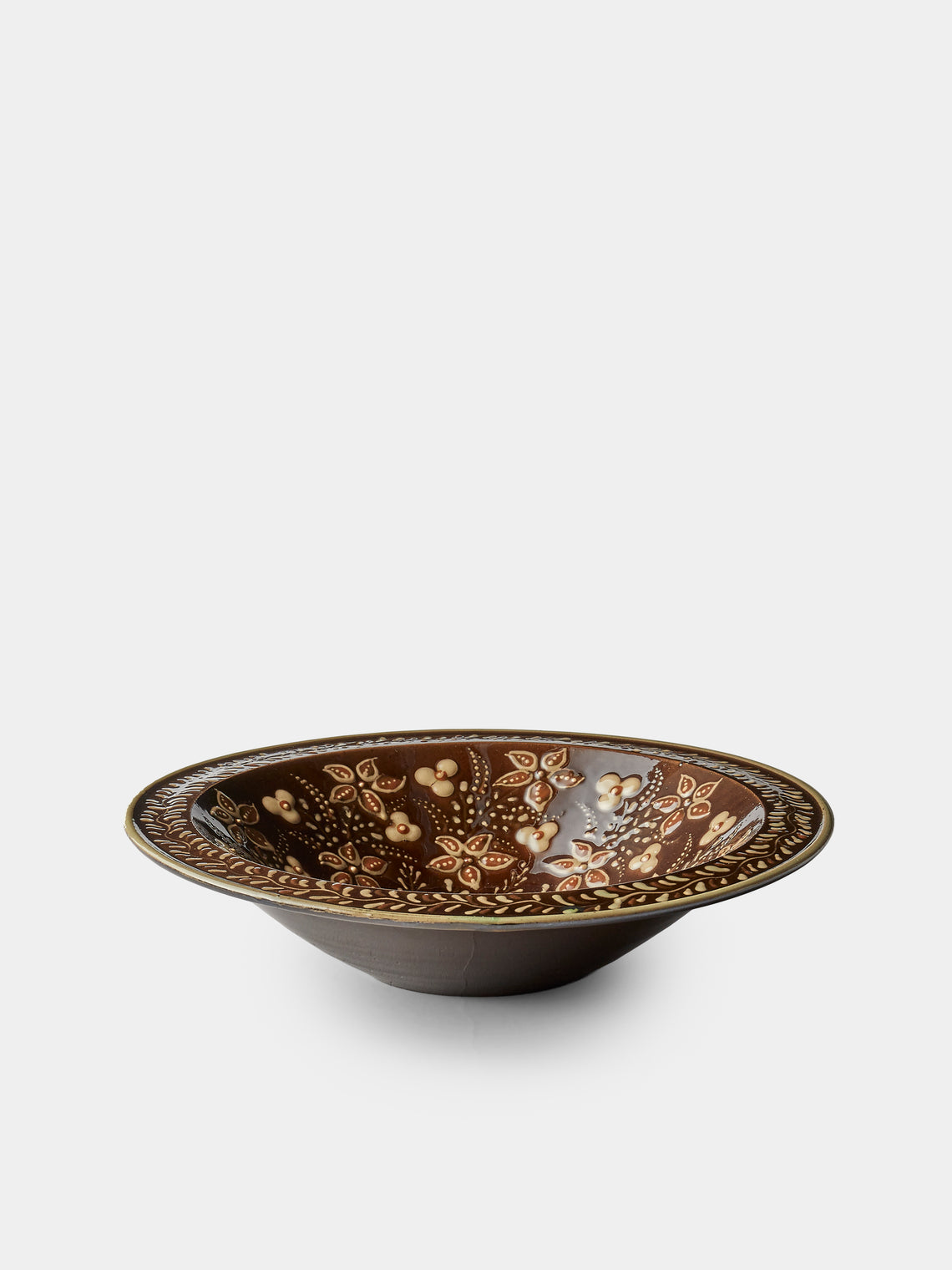 Poterie d’Évires - Flowers Hand-Painted Ceramic Serving Bowl - Dark brown - ABASK - 