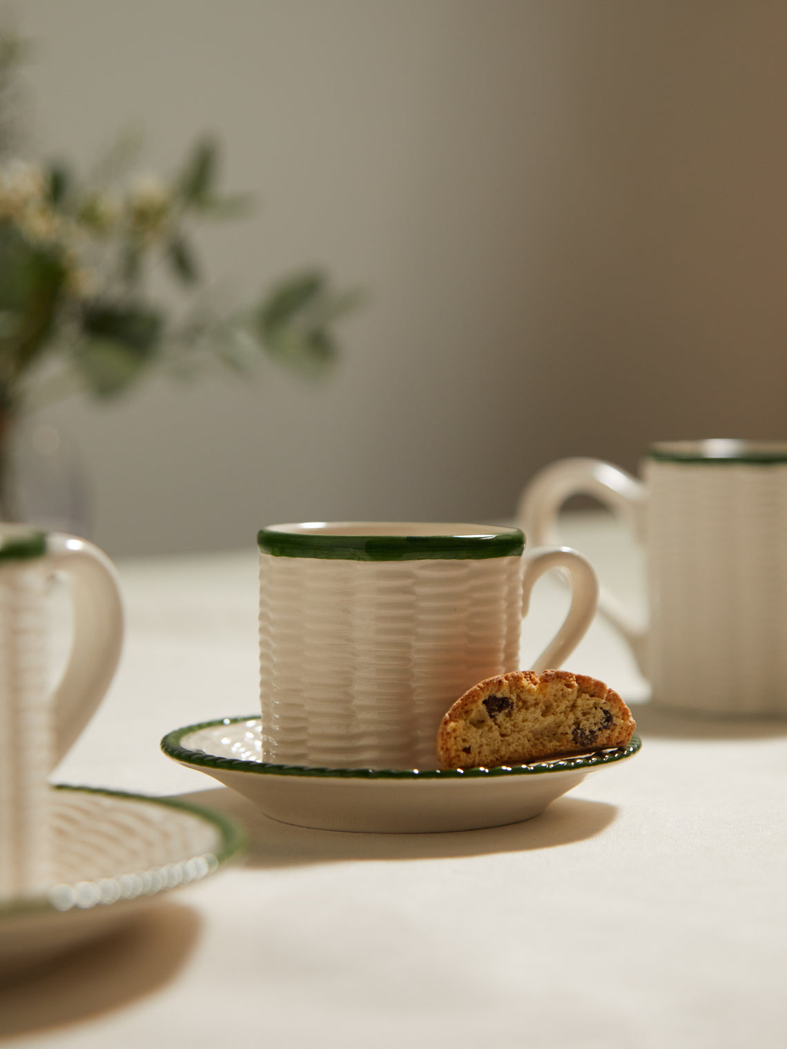 Este Ceramiche - Wicker Hand-Painted Ceramic Coffee Cups and Saucers (Set of 4) -  - ABASK