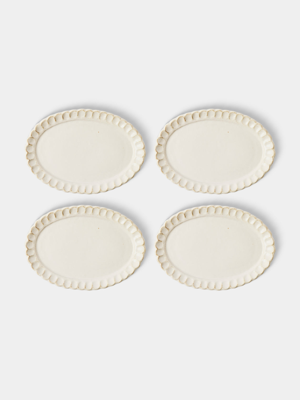 Kaneko Kohyo - Coco Ceramic Large Oval Dinner Plates – 10in/26cm (Set of 4) - White - ABASK