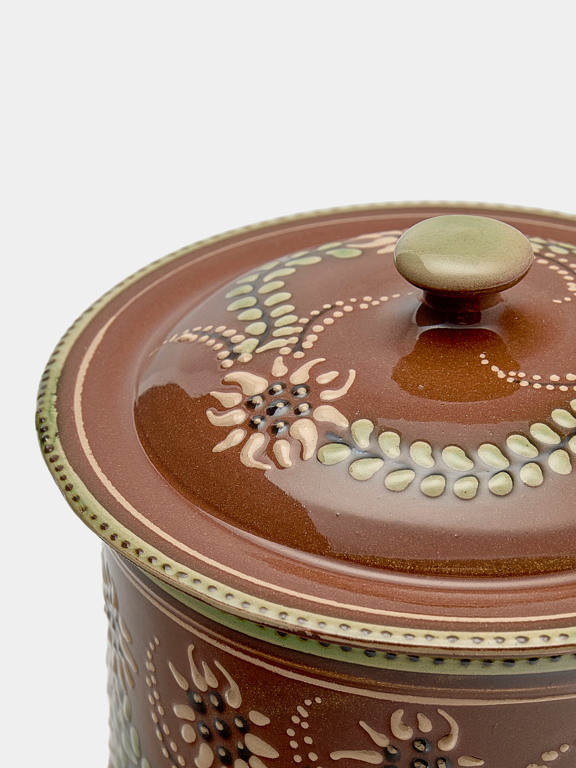 Poterie d’Évires - Flowers Hand-Painted Ceramic Medium Lidded Pot - Light brown - ABASK