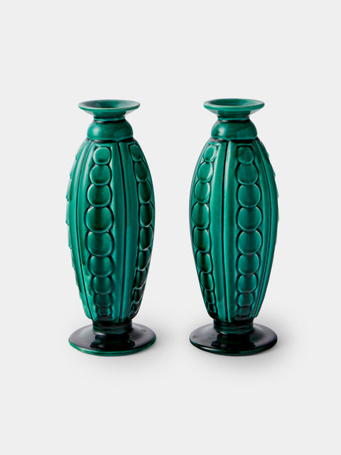 Antique and Vintage - 1930s Art Deco Ceramic Vases (Set of 2) - Green - ABASK - 