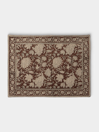 Chamois - Indian Rose Block-Printed Linen Placemats (Set of 4) - Brown - ABASK - 