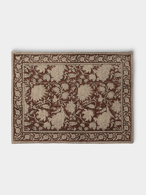 Chamois - Indian Rose Block-Printed Linen Placemats (Set of 4) - Brown - ABASK - 