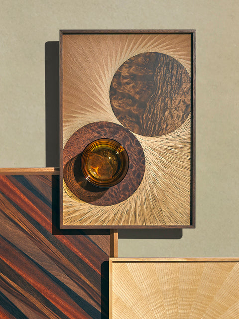 Mori Kougei - Flying Bird Poke Marquetry Wood Tray (14.5in/36.5cm) - Brown - ABASK