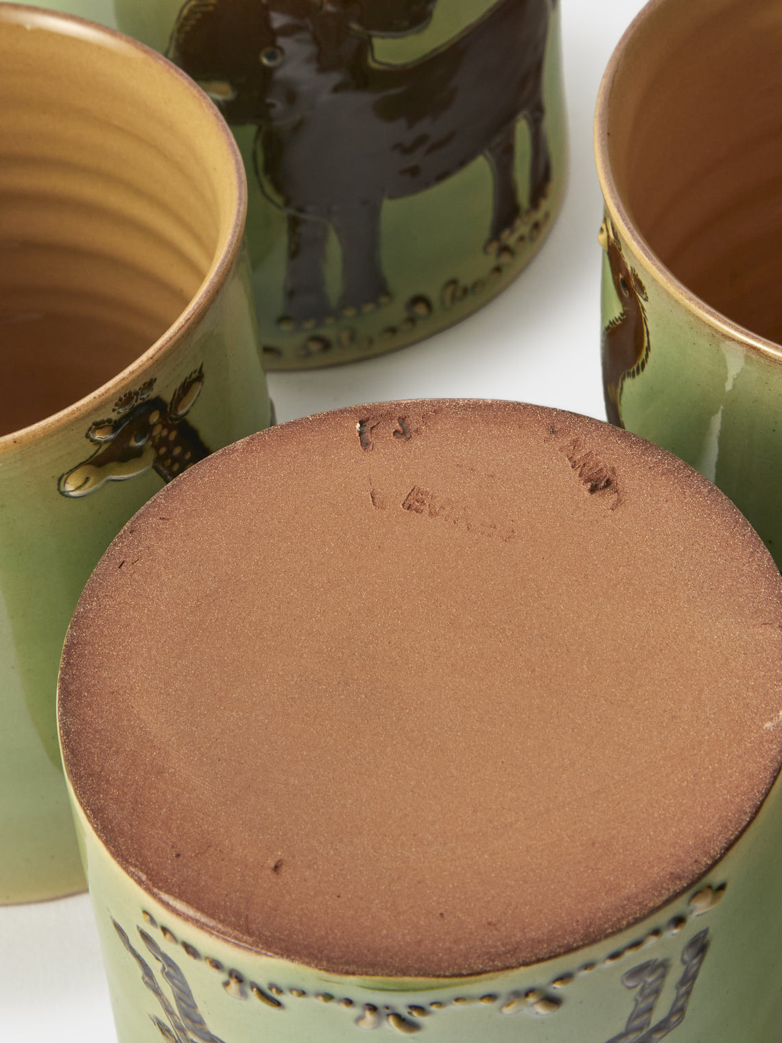 Poterie d’Évires - Animals Hand-Painted Ceramic Mugs (Set of 4) - Green - ABASK