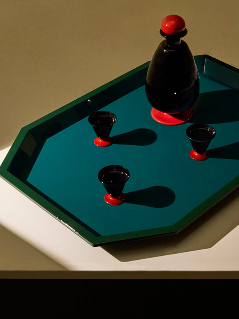 The Lacquer Company - Lacquered Medium Octaganal Tray - Blue - ABASK