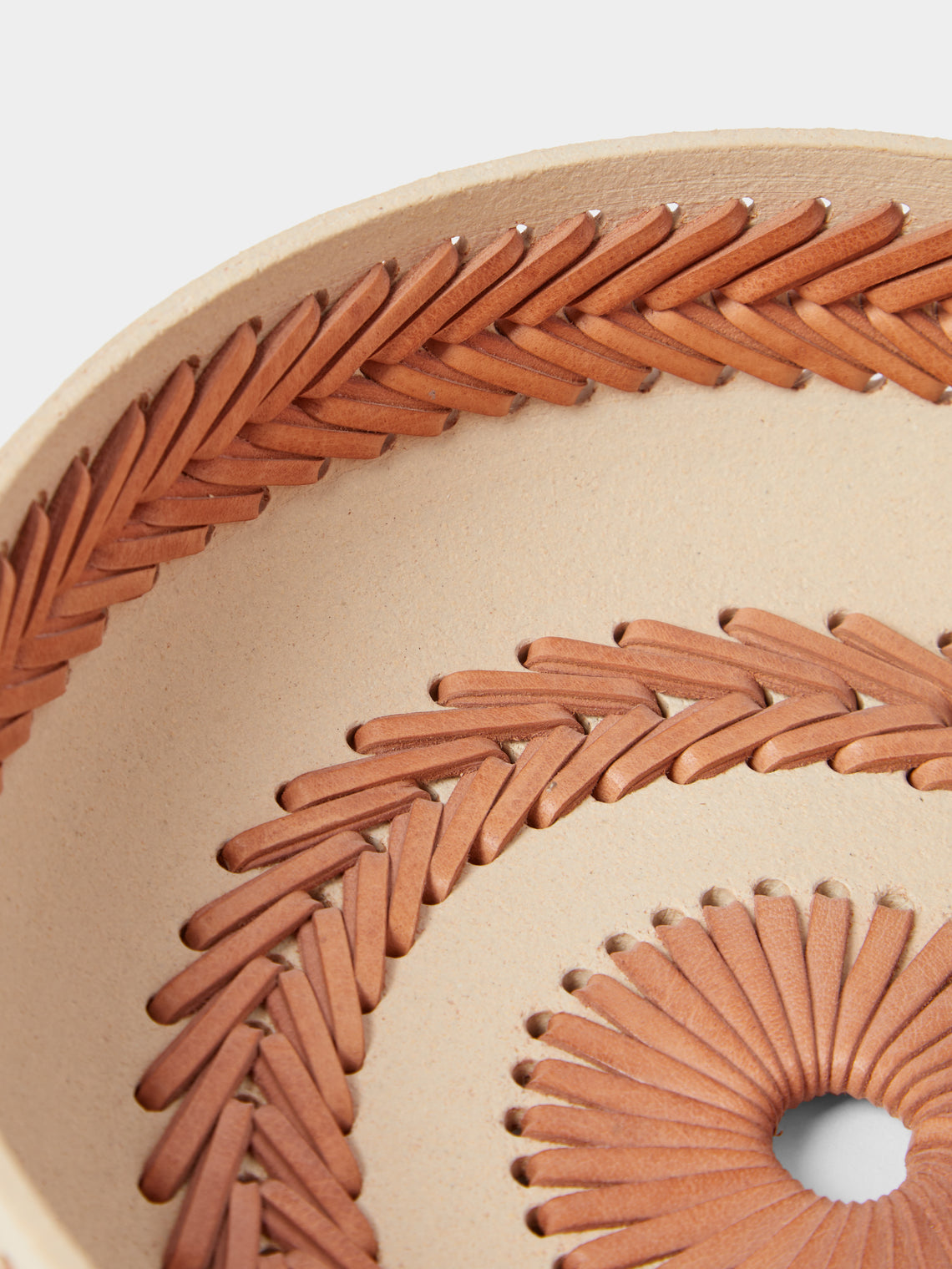 Silver Sentimenti - Gladiator Stoneware and Leather Bowl - Tan - ABASK