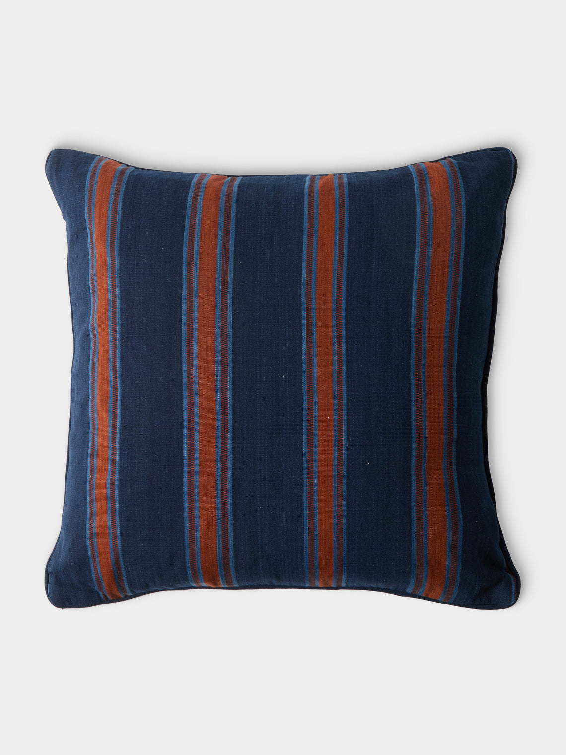 R Collective - Handwoven Indigo Striped Cotton Cushion (19.5in/50cm) - Blue - ABASK