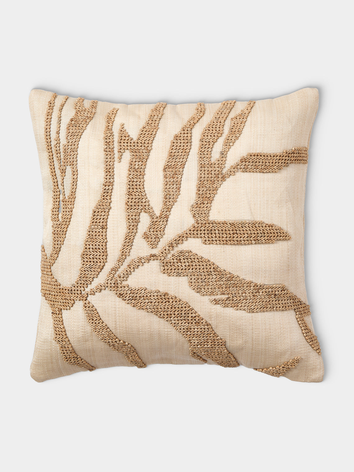 Kubo Curated - Leaves Beaded T'nalak Cloth Cushion (17.5in/45cm) - Beige - ABASK - 
