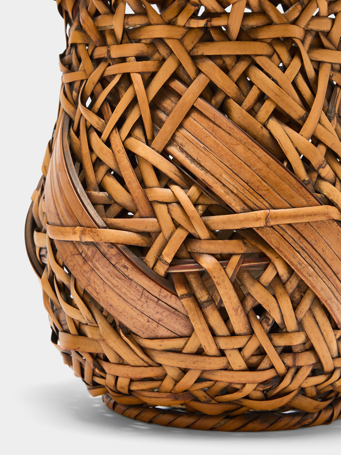 Antique and Vintage - Mid-Century Japanese Bamboo Ikebana Basket - Brown - ABASK