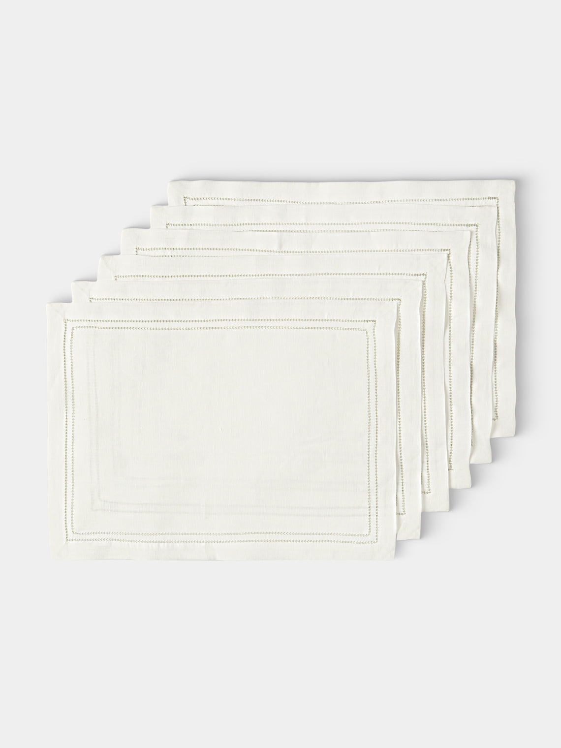 Volga Linen - Botanical Double Hem-Stitch Linen Placemats (Set of 6) - White - ABASK