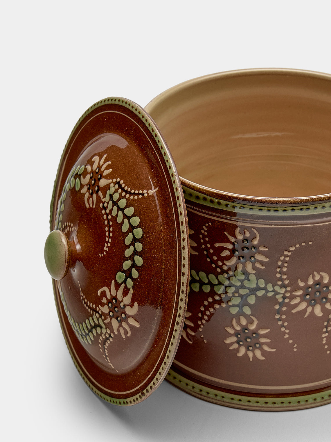 Poterie d’Évires - Flowers Hand-Painted Ceramic Medium Lidded Pot - Light brown - ABASK