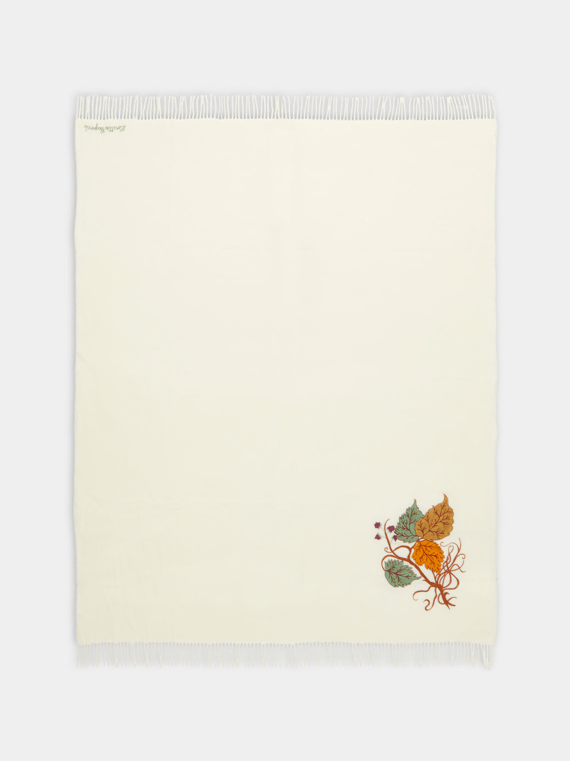 Loretta Caponi - Autumn Hand-Embroidered Wool Blanket (63in/1.6m) - Cream - ABASK - 