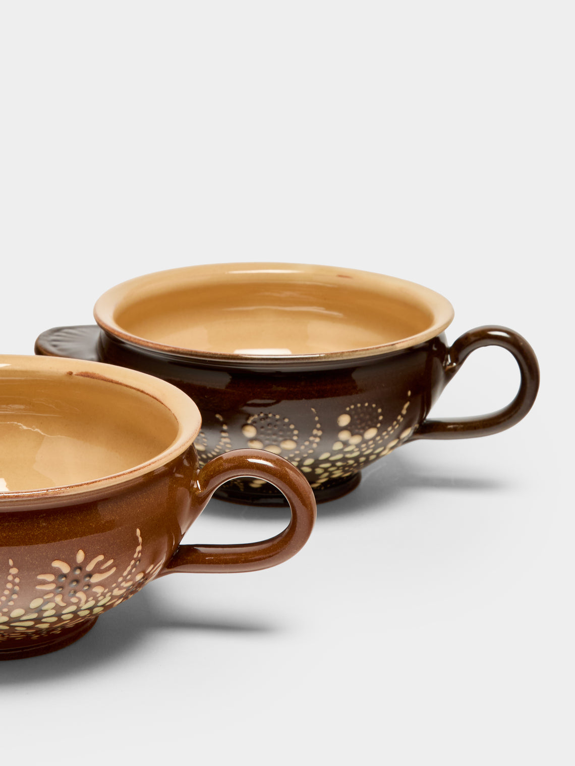 Poterie d’Évires - Flowers Hand-Painted Ceramic Mini Soup Bowls (Set of 6) - Light brown - ABASK