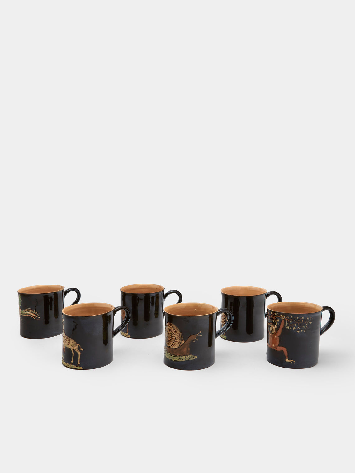 Poterie d’Évires - Safari Hand-Painted Ceramic Mugs (Set of 6) - Dark brown - ABASK