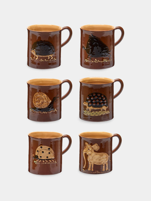 Poterie d’Évires - Animals Hand-Painted Ceramic Mugs (Set of 6) - Light brown - ABASK - 