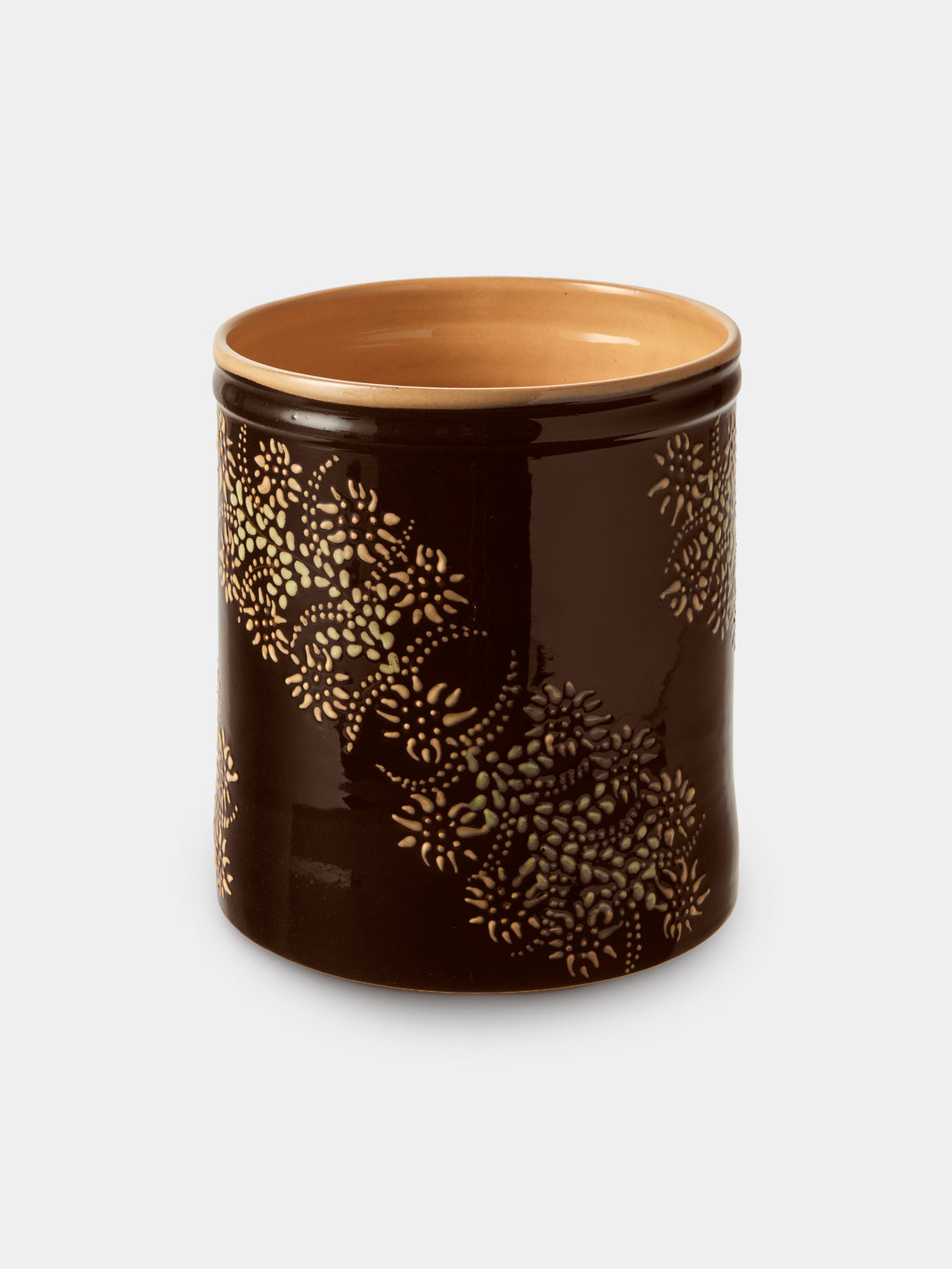 Poterie d’Évires - Flowers Hand-Painted Ceramic Utensil Pot - Dark Brown - ABASK - 
