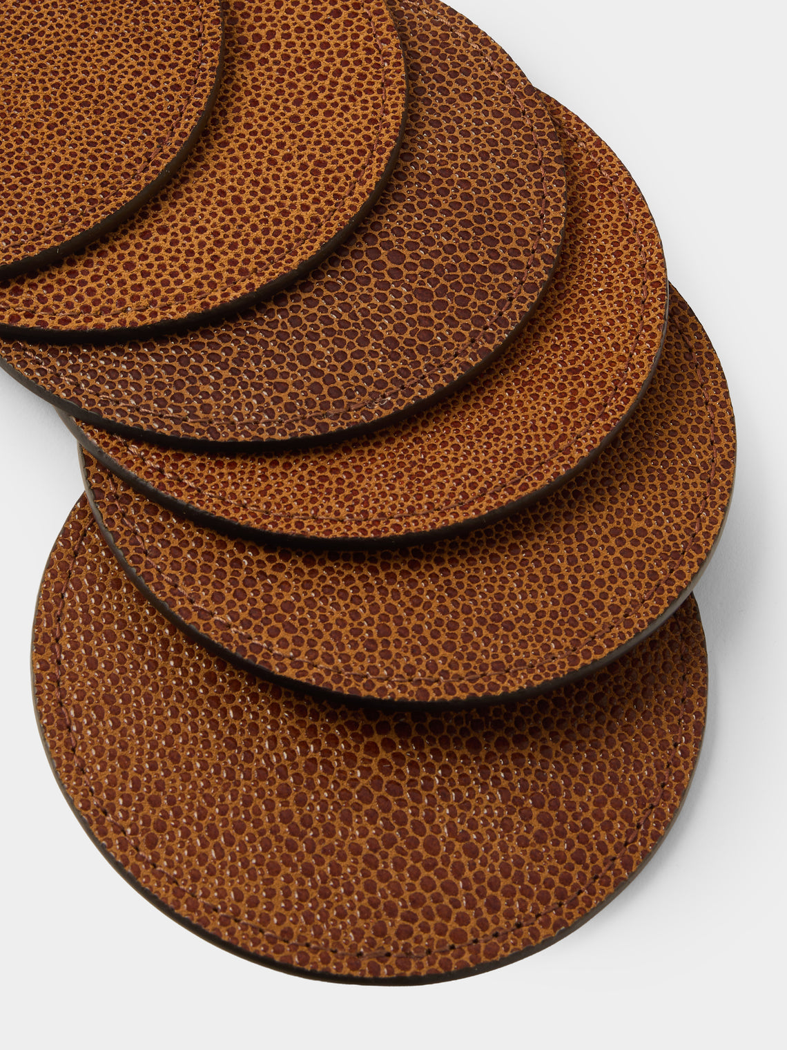 Pinetti - Leather Round Coasters (Set of 6) - Camel - ABASK