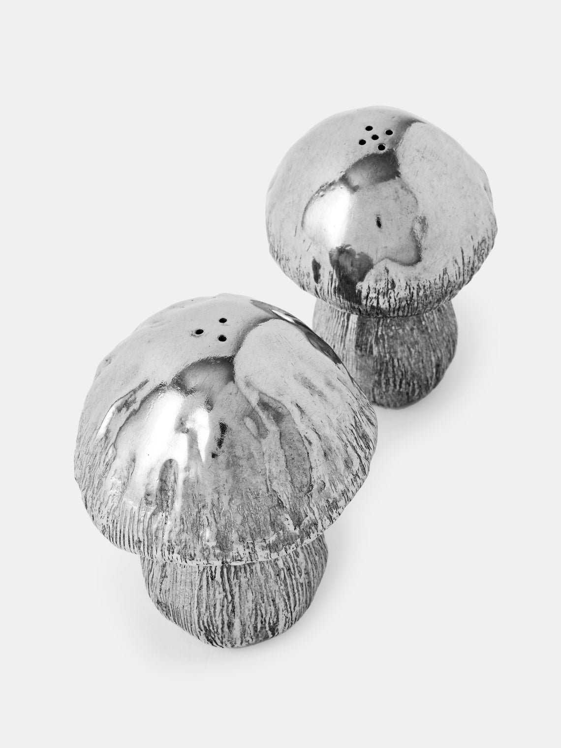 Au Bain Marie - | Set of 2 | Mushroom Pewter Salt and Pepper Shakers - Silver - ABASK