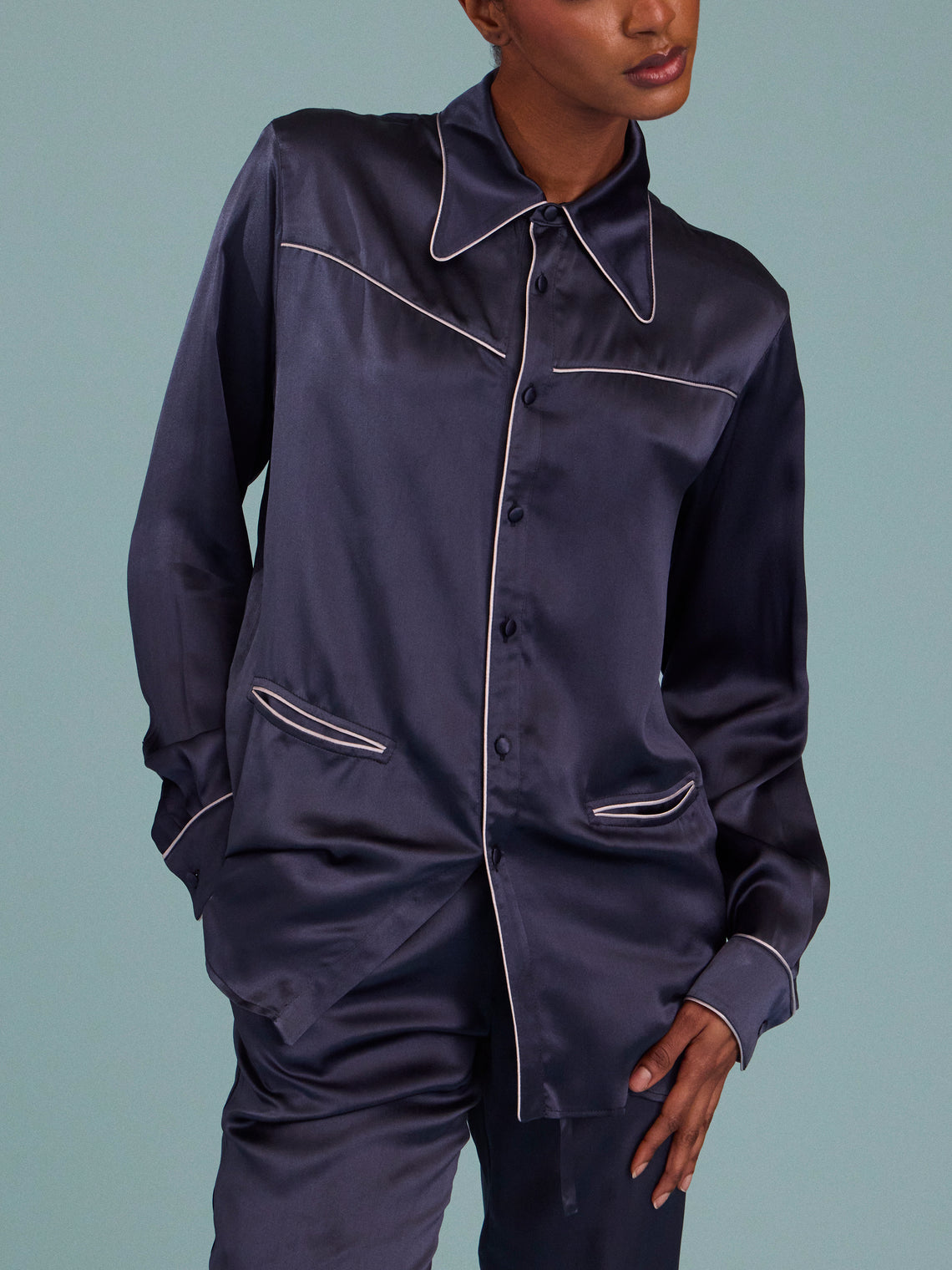 Dorso - Bandana Silk Pajama Set - Navy - ABASK