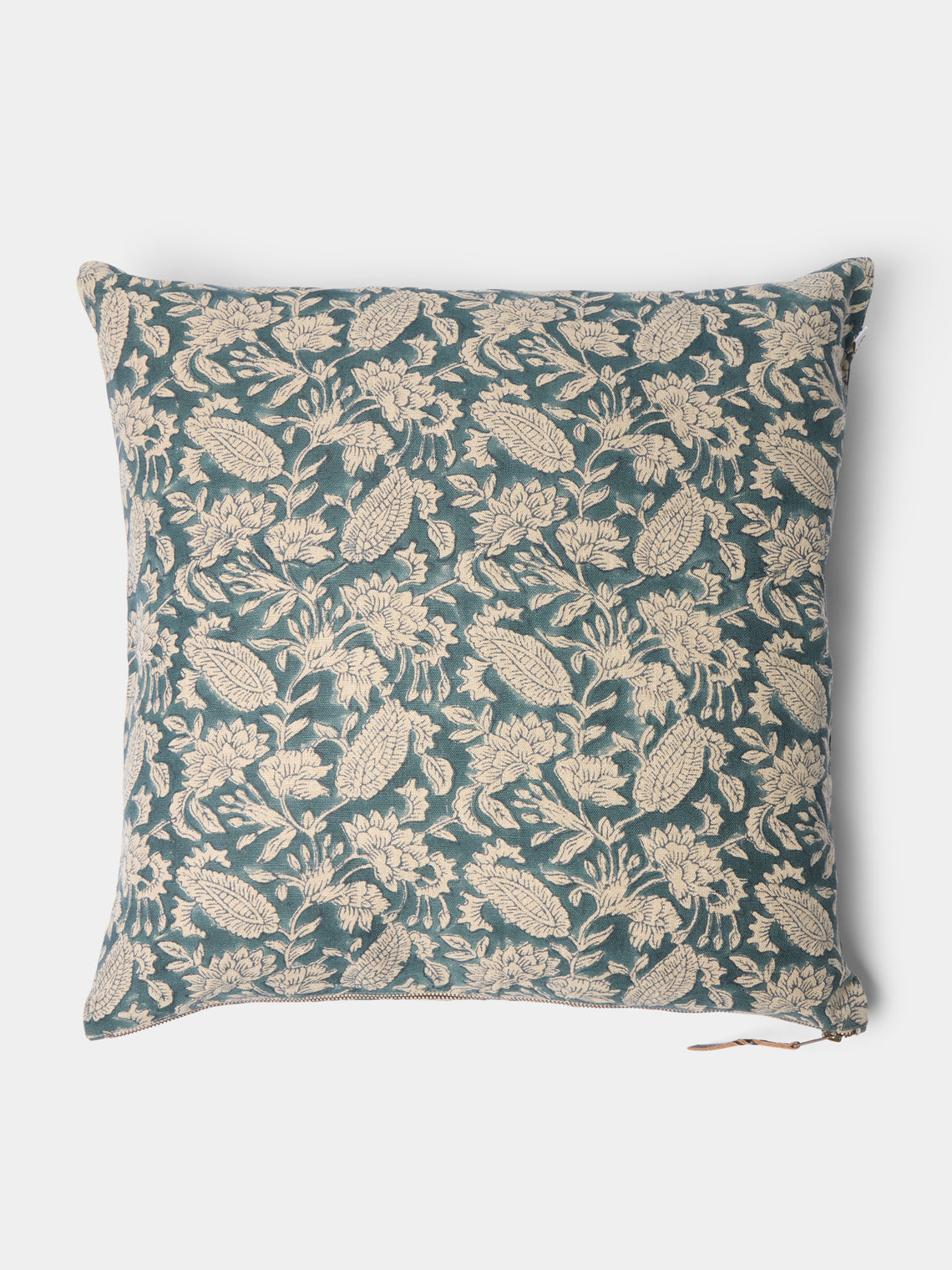 Chamois - Block-Printed Linen Cushions – 19.5in/50cm (Set of 2) - Blue - ABASK