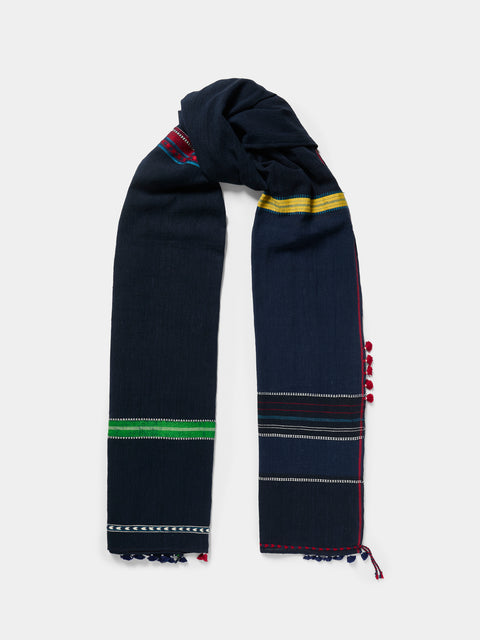 Injiri - Amber 123 Hand-Loomed Cotton Scarf - Navy - ABASK