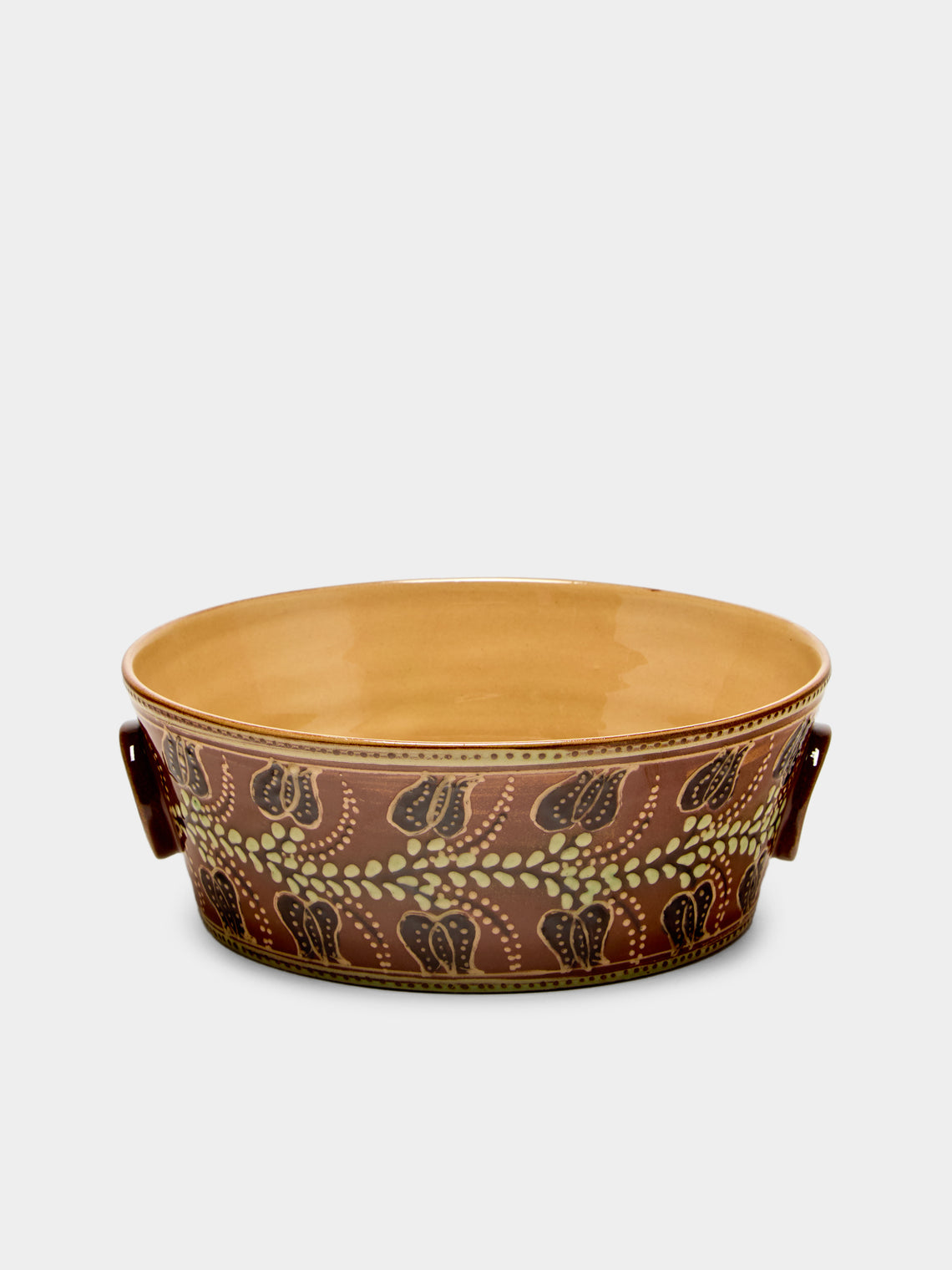 Poterie d’Évires - Flowers Hand-Painted Ceramic Small Handled Serving Bowl - Light brown - ABASK - 