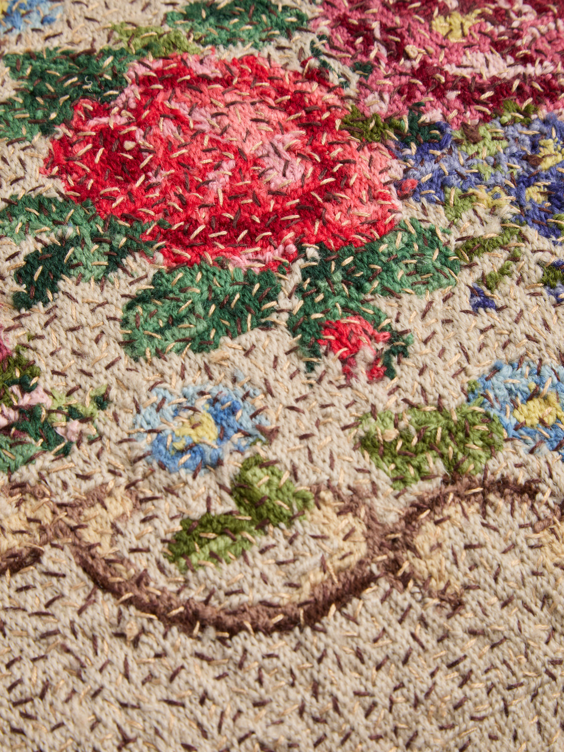 By Walid - 19th-Century Edwardian Needlepoint Wool and Linen Cushion (23in/58cm) - Multiple - ABASK