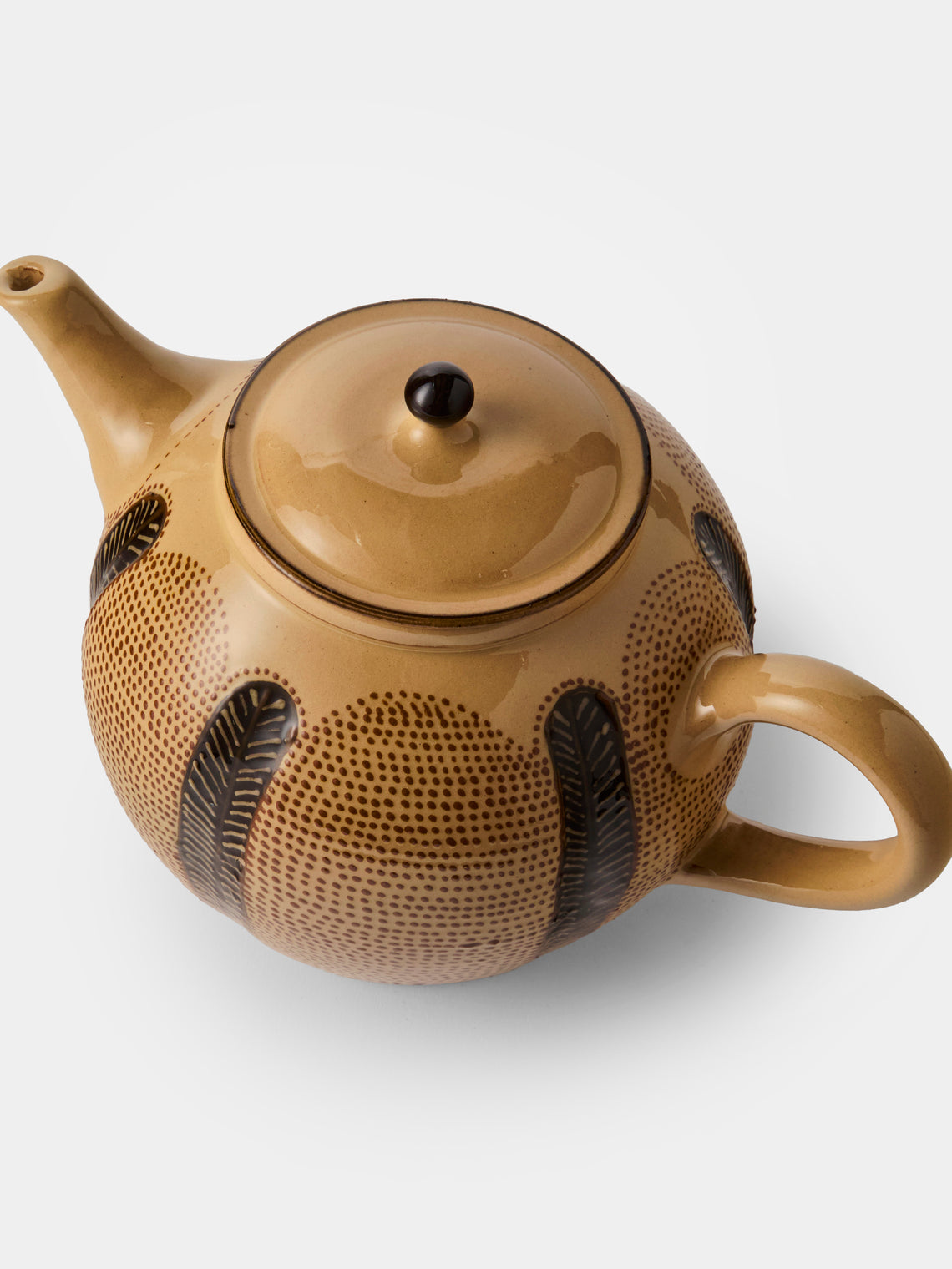 Poterie d’Évires - Stripes and Dots Hand-Painted Ceramic Large Teapot - Cream - ABASK