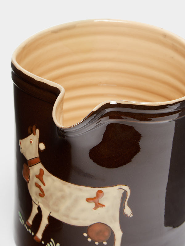 Poterie d’Évires - Cows Hand-Painted Ceramic Large Straight-Edge Jug -  - ABASK