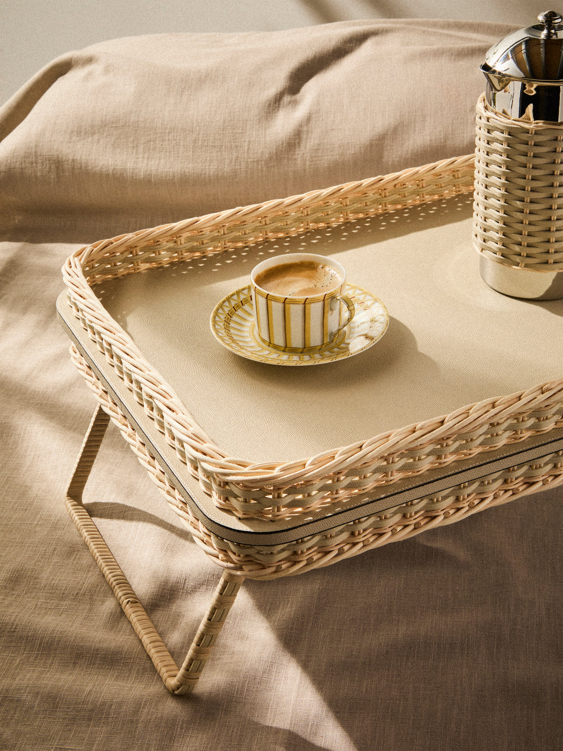 Pigment France - Reims Leather and Rattan Bed Tray (21in/54cm) - Cream - ABASK