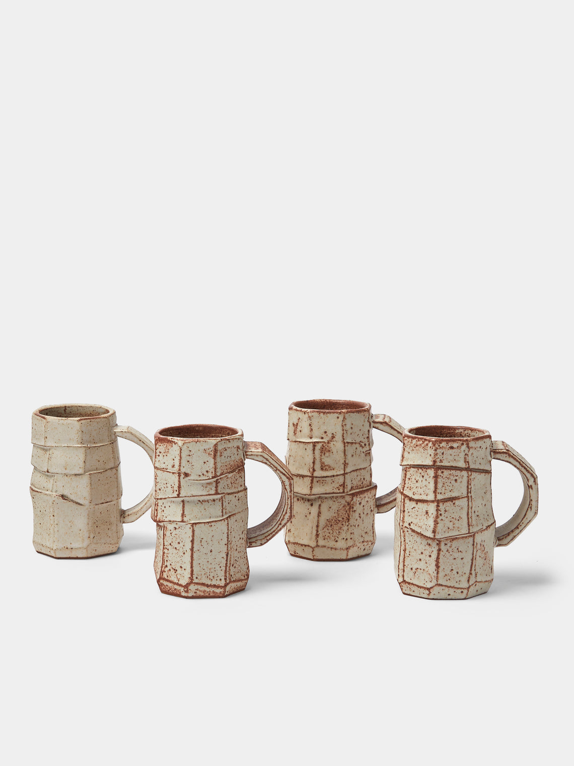 Adam Ross - Hand-Thrown Ceramic Faceted Mugs (Set of 4) - Beige - ABASK