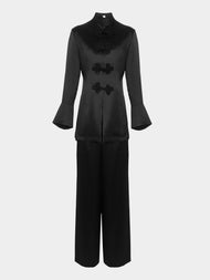 Loretta Caponi - Azalea Silk Pajama Set - Black - ABASK - 