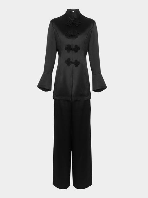 Loretta Caponi - Azalea Silk Pajama Set - Black - ABASK - 
